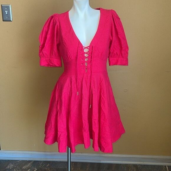 NWT House Of Harlow 1960 Magenta Puff Sleeve Mini Dress Size 4 - Picture 3 of 15